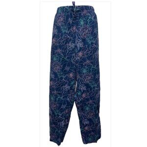 L.L. Bean Women's Cotton Spandex Lounge Pajama Pants Pockets Navy Floral Print L